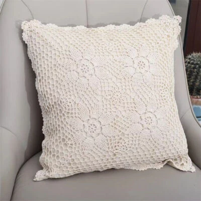 2Pcs 40cm Vintage Handmade Crochet Lace Floral Throw Pillow Case Cushion Cover - Image 1 of 4