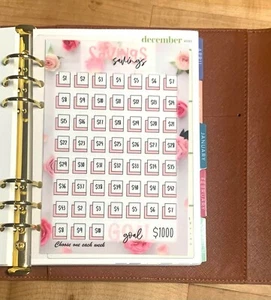 Tablero de desafío de ahorro de $1000 de 52 semanas 4 uso con agenda de anillo ErinCondren A5~ - Imagen 1 de 3