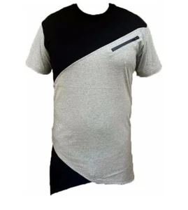 Bleecker Mercer T shirt Men M Gray Black Casual Colorblock Retro Asymmetrical - Picture 1 of 8