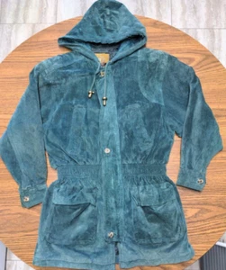 Vtg Express Avenue de L’OPERA No. 4 Suede Hooded Parka Coat Jacket Small STAINED - Picture 1 of 19