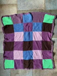 Multi Colour crochet hand knit Wool Check blanket 31 X 31” - Picture 1 of 3