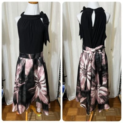 SL Moda Vestido de Fiesta Falda Estampada Alta-Baja Talla 18 Negro Floral Foto 1 de 4
