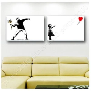 Lanzador de flores niña con globo de Banksy | Póster (enrollado) | Juego de 2 arte de pared - Imagen 1 de 12