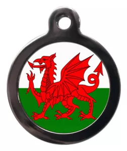 Pet ID tag Welsh Dragon Flag Picture design - Picture 1 of 2