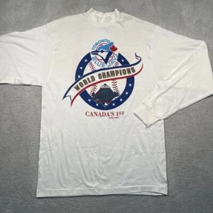 Vintage 90s Toronto Blue Jays World Series Long Sleeve Mock Neck Tee Canada Made - Bild 1 von 7