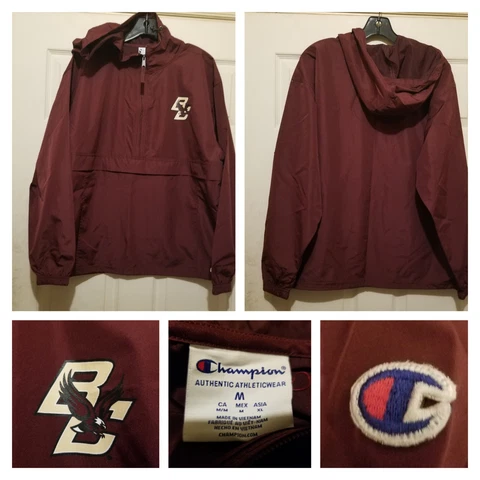 Boston College Jacket Mens Medium Burgandy Wind Pullover Hoodie Eagles NCAA Cover