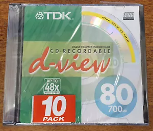 10er-Pack TDK CD-R D-View 700MB 80 min, schmale Schmuckhülle, neu und versiegelt - Bild 1 von 2