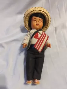 Souvenirpuppe aus hartem Kunststoff ohne Marke, mexikanisches Kleid blau schläfrige Augen - GEBRAUCHT - Bild 1 von 8