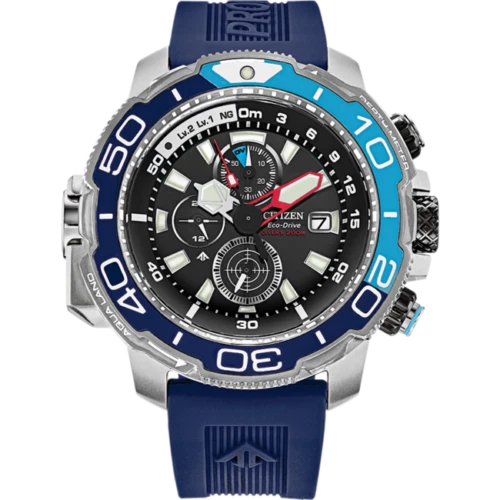Citizen Promaster Aqualand 50mm Silver Stainless Steel Case and Blue Rubber Band, Men's Wristwatch