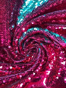 PINK TURQUOISE MERMAID Reversible 5mm Sequin Fabric Flip 2 Tone 130cm Wide - Picture 1 of 4