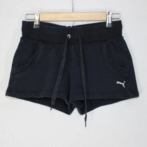 Puma Micro Mini Sweat Shorts Size XS Black Pockets Drawstring Workout Yoga - Picture 1 of 11