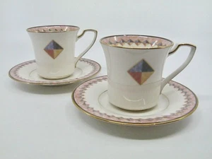2 Sets Noritake Momentum Cup and Saucer Multicolor Diamonds Gold Fine China 7734 - Picture 1 of 9