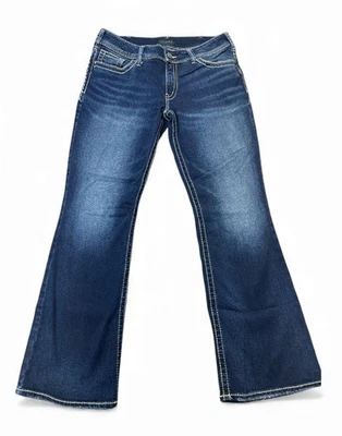 Plateado Suki Bootcut 34x32 Denim Oscuro Vaquera Occidental Mujer’s Bolsillos Elásticos Foto 1 de 4