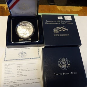 2007 JAMESTOWN 400th ANNIVERSARY COMMEMORATIVE PROOF SILVER DOLLAR COIN BOX, COA - Picture 1 of 9