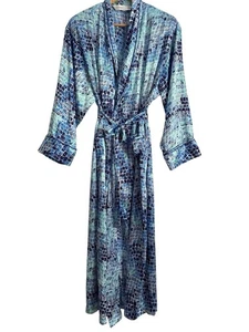 Victoria's Secret Robe Sz M/L Stain Glass Blue Long Belted Kimono Shoulder Pads - Picture 1 of 9