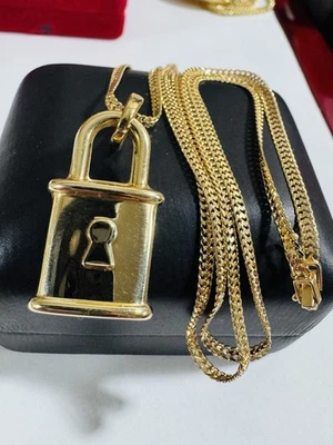 "Juego de collar de candado de oro genuino fino 18C 18K 750 19,7""/20"" de largo 8,7 g 3 mm" Foto 1 de 4