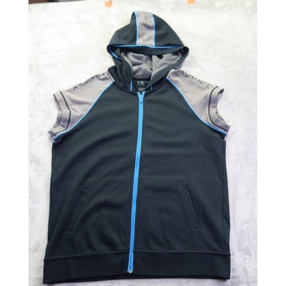 Armani Exchange AX Black/Gray Sleeveless Hoodie Men's L Workout Weight Lifting - Image 1 of 4