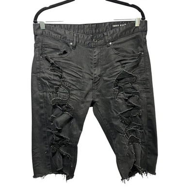 Smoke Rise Distressed Denim Shorts Mens Size 32 Black Ripped Jorts Raw Hem Fray - Image 1 of 4