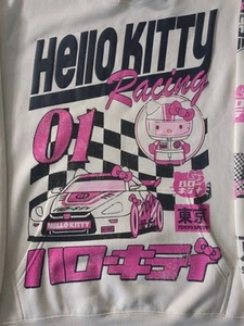 Hello Kitty Tokyo Speed Racing Mens White Hoodie Sweatshirt size Large L NEW - Picture 1 of 12