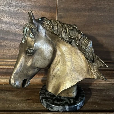 Bronze Horse Head Sculpture On Marble Base - Image 1 of 4