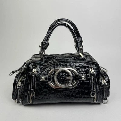 Vintage Guess 90s Y2K Black Patent Leather Handbag - Image 1 of 4