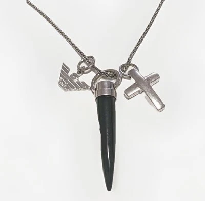 Georgio ARMANI Black Horn Cross Armani Logo Sterling Silver Necklace Pendant B - Image 1 of 4