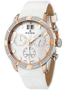 Edox Women's 10018 357R AIR Royal Chronograph White Dial Genuine Leather Watch - Picture 1 of 8