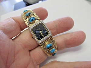 Unusual Womans 14k Gold Baume Et Mercier Diamond and Turquoise Watch MAKE OFFER - Picture 1 of 12