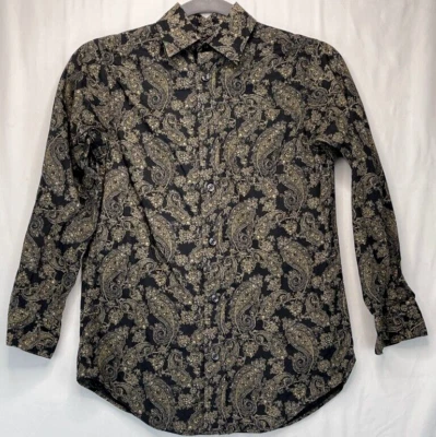 Класс клуб рубашка мальчика 10 длинным рукавом платье черный с золотом пейсли 100% хлопок - Изображение 1 из 4