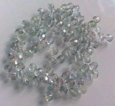 100 BÖHMISCHE GLASSCHLIFFPERLEN - FACETTEN - TRANSPARENT BUNT 4 MM (32/6) - Bild 1 von 4