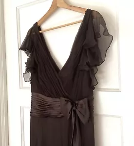 Tadashi Collection schokobraun 100 % Seide Kleid Größe 10 formell Hochzeit Party - Bild 1 von 12