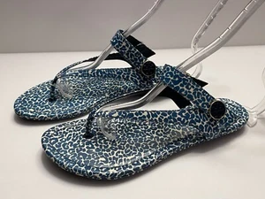 STYLISH WOMEN'S TORY BURCH BLUE/WHITE SPECKLED FLAT SANDAL SIZE 8.5 B - Picture 1 of 12