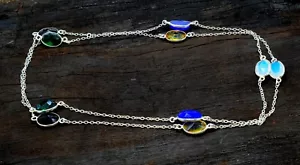 Multi-Colour Gemstone Handmade 925 Sterling Silver Jewelry Necklace Sz 36" - Picture 1 of 3