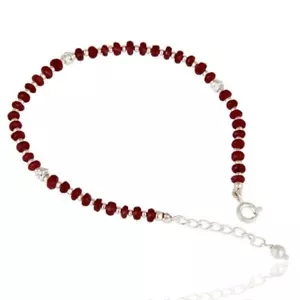Solid 925 Sterling Silver Faceted Ruby Gemstone Beads Chain Bracelet Jewelry - Picture 1 of 4