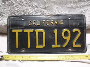 1963 CALIFORNIA 'BLACK' LICENSE PLATE - GOOD USED - 'BLACK PLATE' - Picture 1 of 3