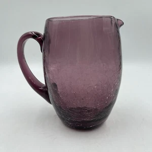 Amethyst Crackle Glass Small Pitcher Creamer Hand Blown 5.5 In Purple Vintage - Picture 1 of 5