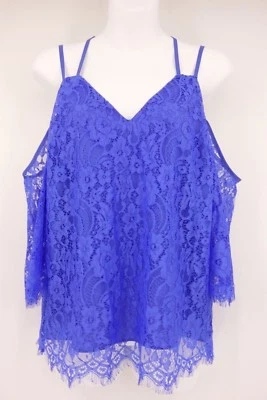 Blusa para mujer BAR III mediana azul encaje hombro frío cuello en V correa de espagueti Foto 1 de 4
