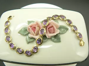 14k Solid Yellow Gold Step Bezel Set Natural Oval Amethyst 13cts Tennis Bracelet - Picture 1 of 12
