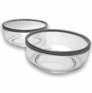 Juego de 2 cuencos italianos para servir EP vidrio zinc plato plateado borde cuerda trenzada 9 pulgadas - Imagen 1 de 6