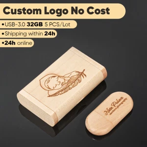 Bulk 5x 32GB USB 3.0 Flash Drive Wooden Gift Box Free Engraving Wedding PenDrive - Picture 1 of 12