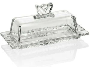 Premium Glass Butter Dish with Flower Lid and Easy Grip Handle - Dishwasher Safe - Picture 1 of 5