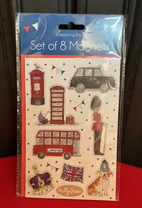 Milly Green London Britain Set 8 Magnets - Iconic Images British Theme NEW - Picture 1 of 4
