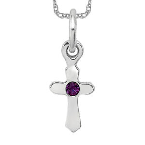 925 Sterling Silver February Purple Preciosca Crystals Holy Cross Necklace ...
