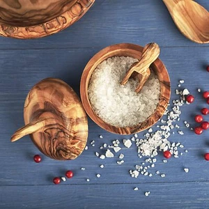 Contenedor de caja de sal de madera para sal y especias, soporte de sal con cuchara de sal de baño - Imagen 1 de 6