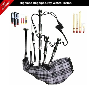 Scottish Full Size Highland Bagpipe Gray Watch Tartan With Tutor Book & Case - Picture 1 of 5