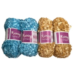 100% Polyester Funky Fringe Knitting Yarn Skein Lot Gold #1613 Blue Color #1611 - Picture 1 of 6