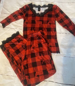 Damen 2-teiliges rot Büffel kariert Winter Pyjama Set Größe Small - Bild 1 von 5