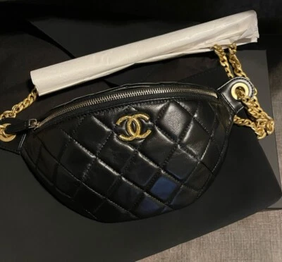 Chanel Nuevo Bolso Cinturón Negro / Bumbag Con Cadena Dorada Antigua Ajustable Foto 1 de 4