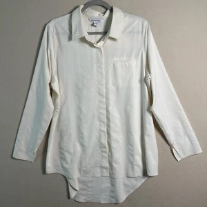 Athleta Pocket Shirt Top Womens L Button Up Vented Hi-Low Ivory Long Sleeve - Picture 1 of 15