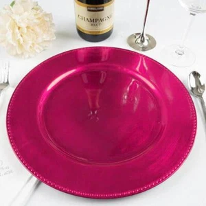 24 pcs 13" Hot Pink BEADED Round CHARGER PLATES Wedding Party Dinner Supplies - Picture 1 of 8